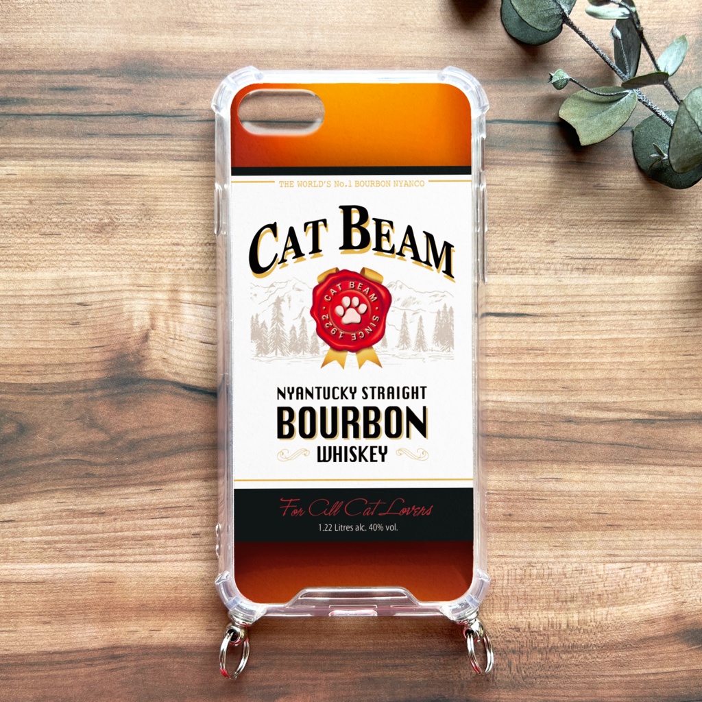 ウイスキーにゃんこのスマホケース(キャットビーム/ストラップ付き) 猫 メンズ スマホショルダー iphone15 iphone16 iphone14 XR iPhone17 Air iphone13 他