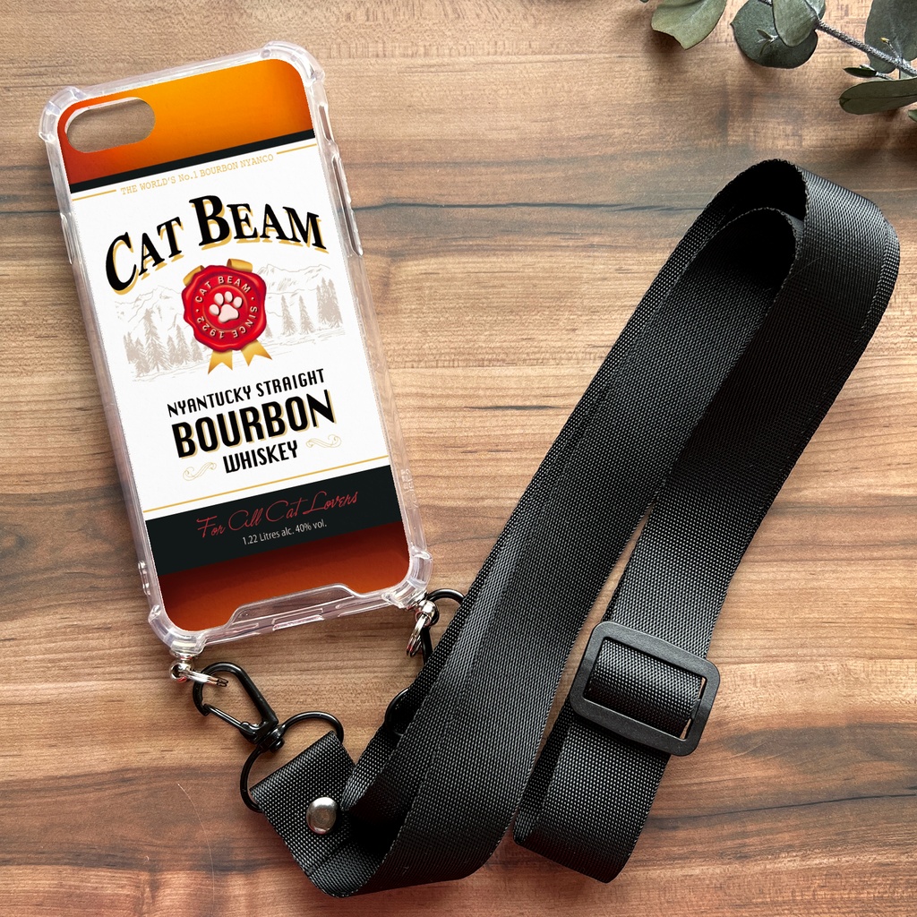 ウイスキーにゃんこのスマホケース(キャットビーム/ストラップ付き) 猫 メンズ スマホショルダー iphone15 iphone16 iphone14 XR iPhone17 Air iphone13 他