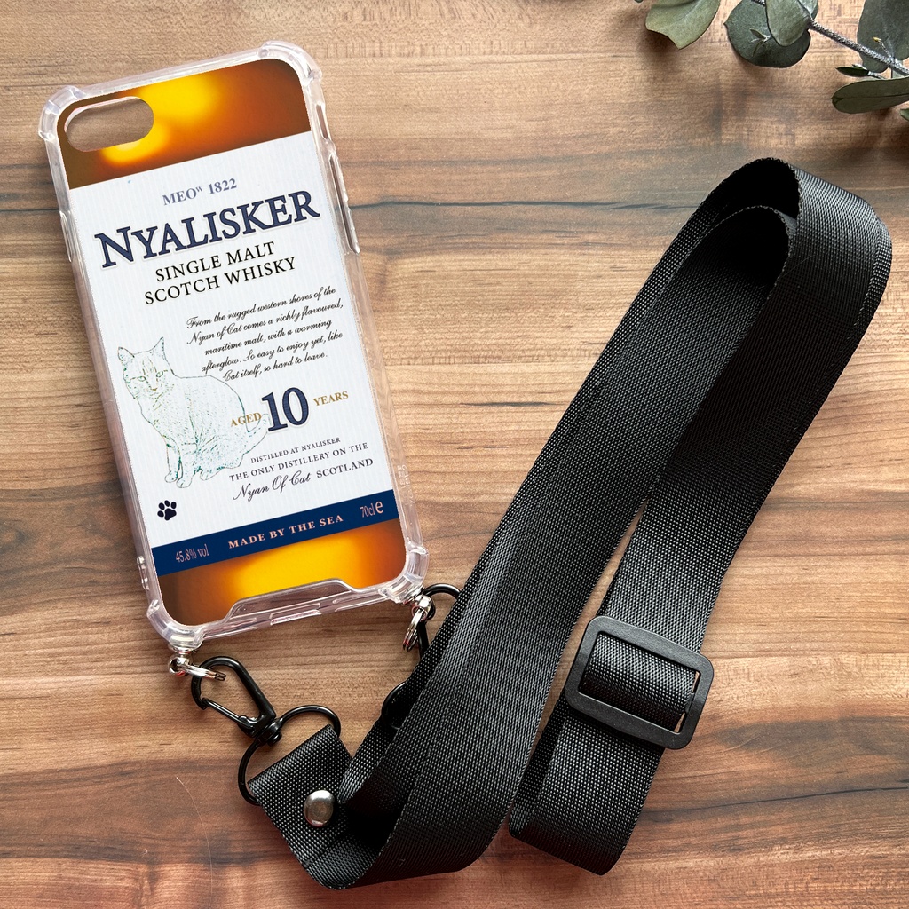 ウイスキーにゃんこのスマホケース(ニャリスカー/ストラップ付き) 猫 メンズ スマホショルダー iphone15 iphone16 iphone14 XR iPhone17 Air iphone13 他