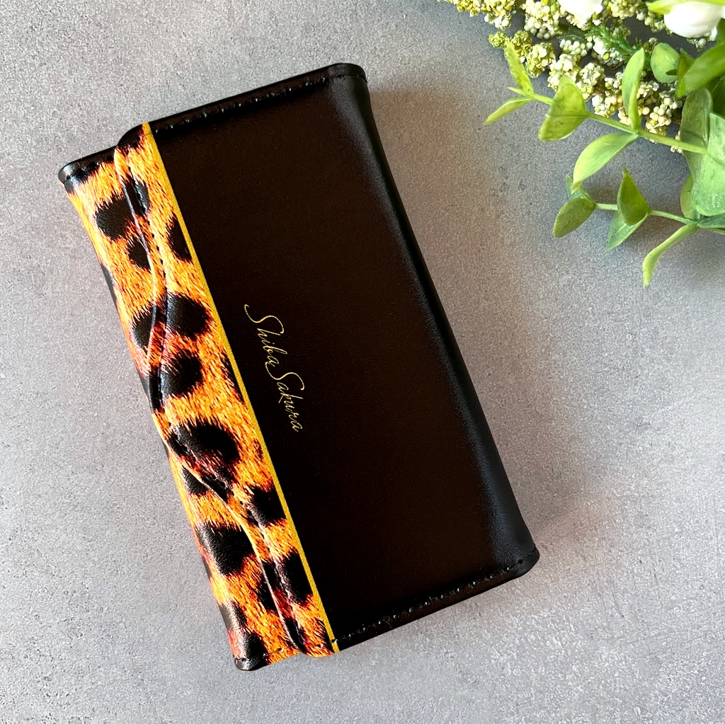 レオパード×ブラックのキーケース 動物 アニマル柄 猫 キーケース