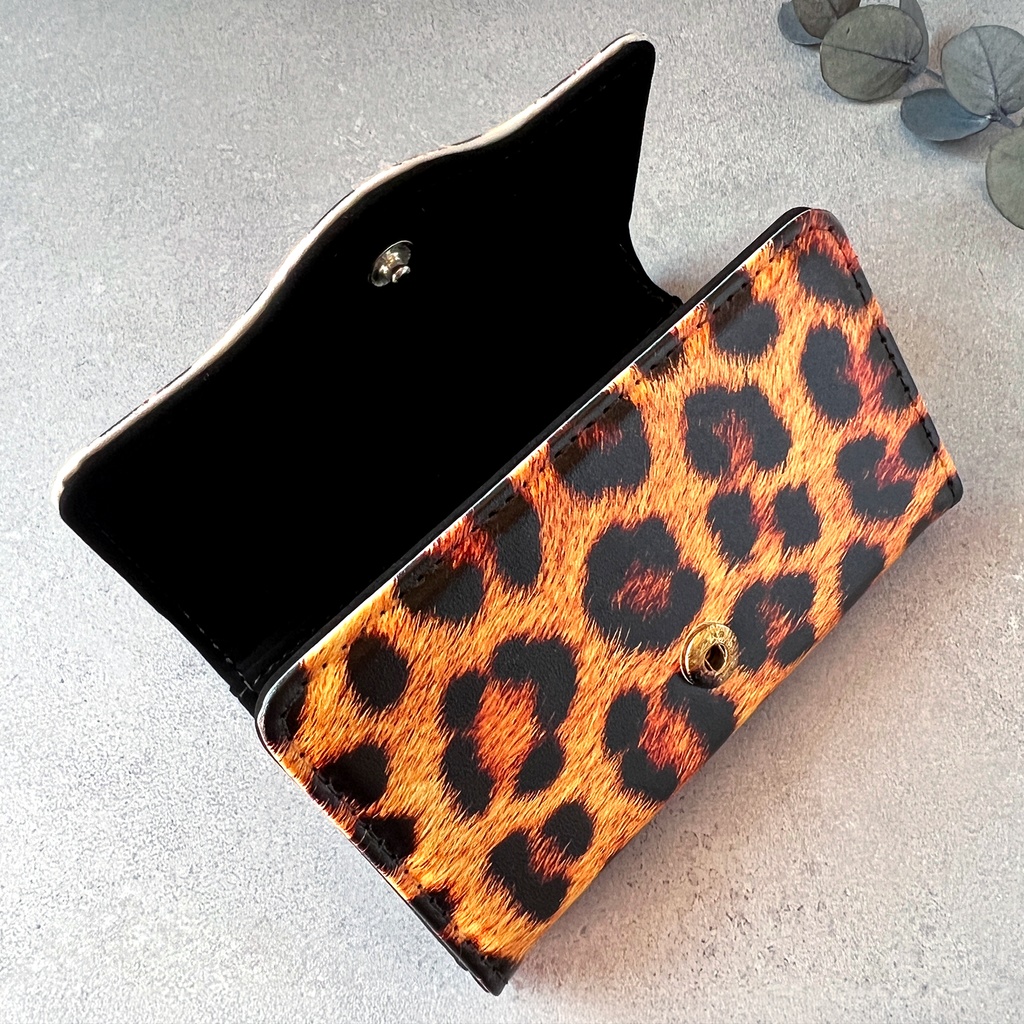 レオパード×ブラックのキーケース 動物 アニマル柄 猫 キーケース