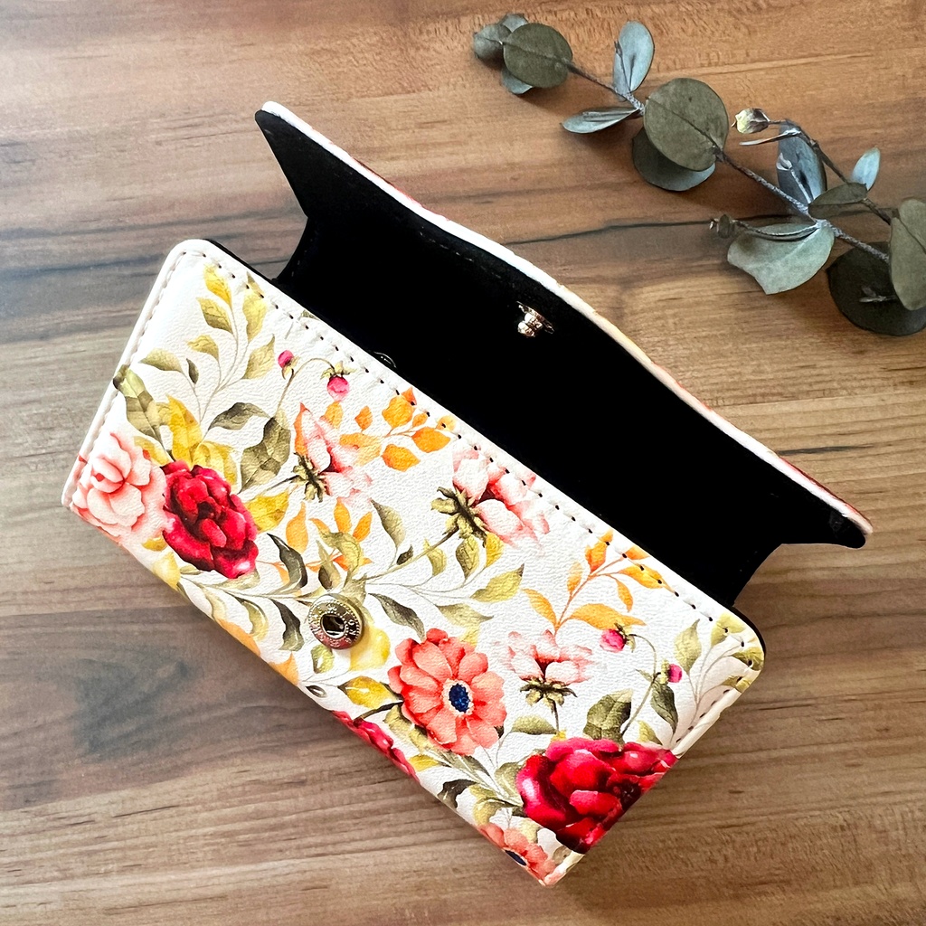 秋バラとコスモスのキーケース(マスタード) 花 春 秋 コスモス バラ キーケース