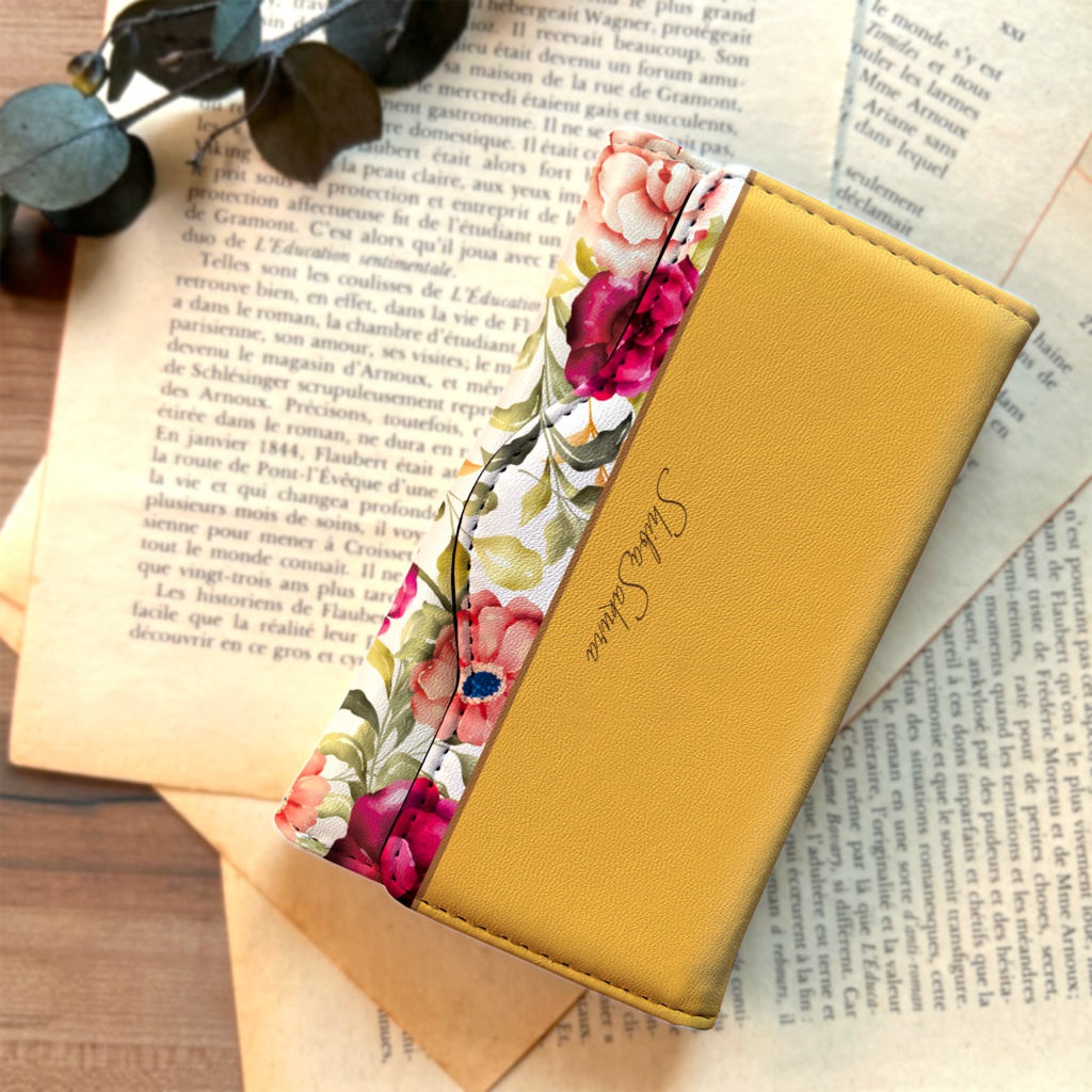 秋バラとコスモスのキーケース(マスタード) 花 春 秋 コスモス バラ キーケース