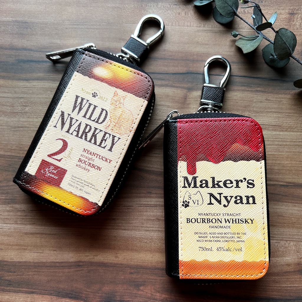 【7colors】ウイスキーにゃんこのスマートキーケース 猫 キーケース 酒 メンズ