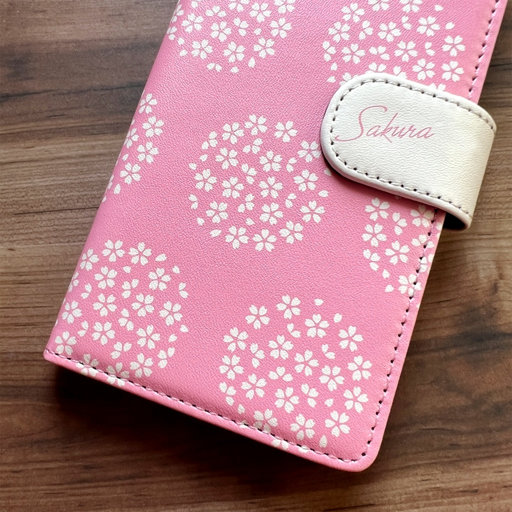 桜手鞠の手帳型スマホケース 全機種対応 スマホケース 桜 春 iphone146e iphone15 SE3 XR 他