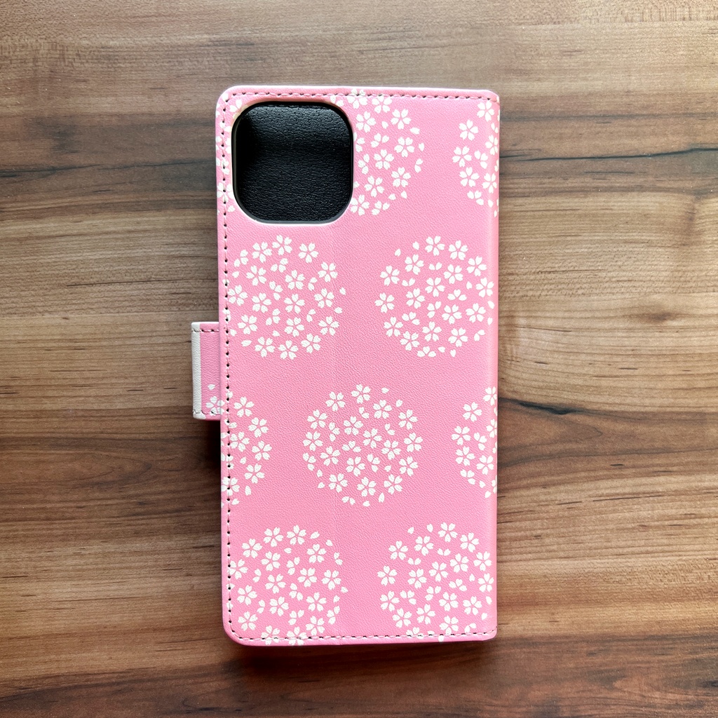 桜手鞠の手帳型スマホケース 全機種対応 スマホケース 桜 春 iphone146e iphone15 SE3 XR 他