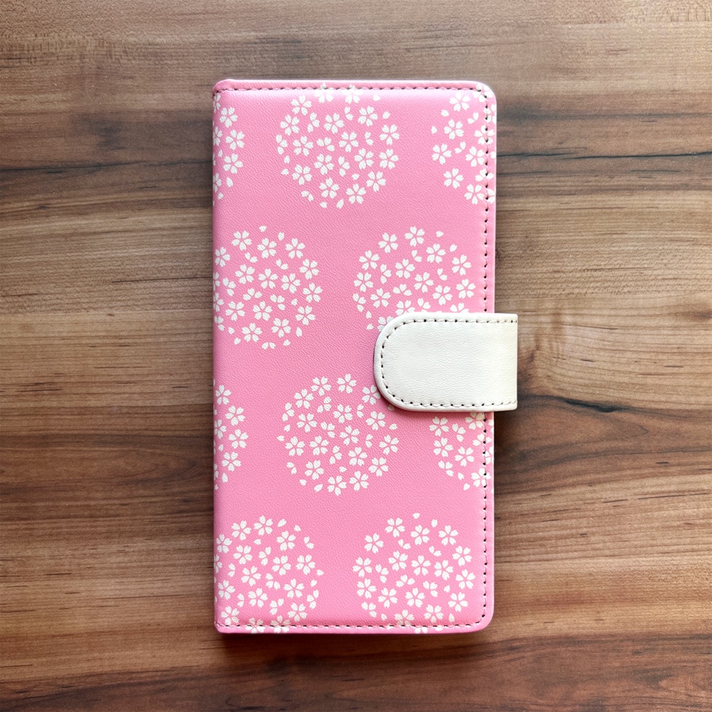桜手鞠の手帳型スマホケース 全機種対応 スマホケース 桜 春 iphone146e iphone15 SE3 XR 他
