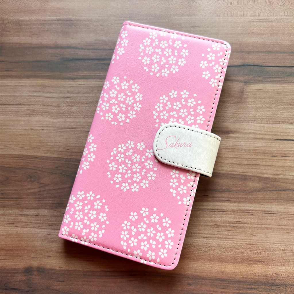 桜手鞠の手帳型スマホケース 全機種対応 スマホケース 桜 春 iphone146e iphone15 SE3 XR 他