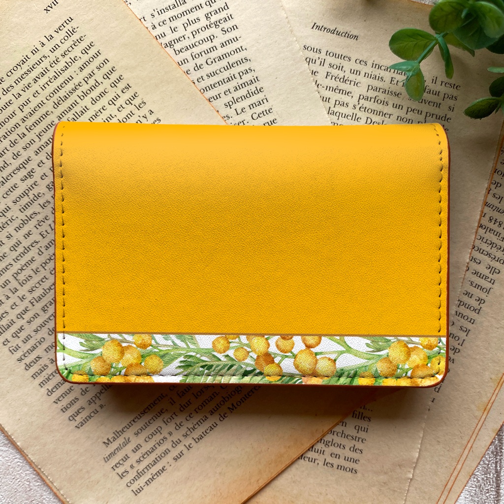ミモザの名刺ケース(ウォームオレンジ) 花 ミモザ イエロー カードケース 名刺入れ
