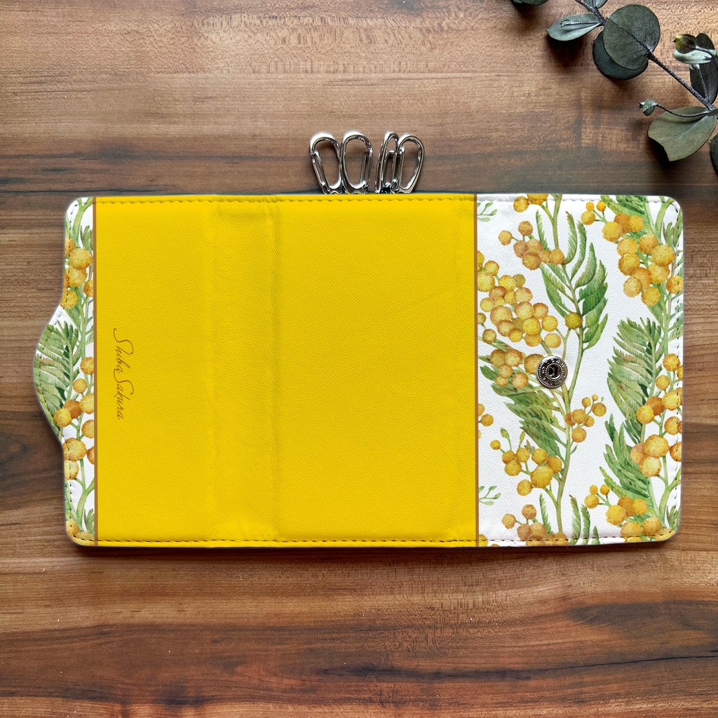 ミモザのキーケース(イエロー) 花 春 冬 ミモザ イエロー キーケース