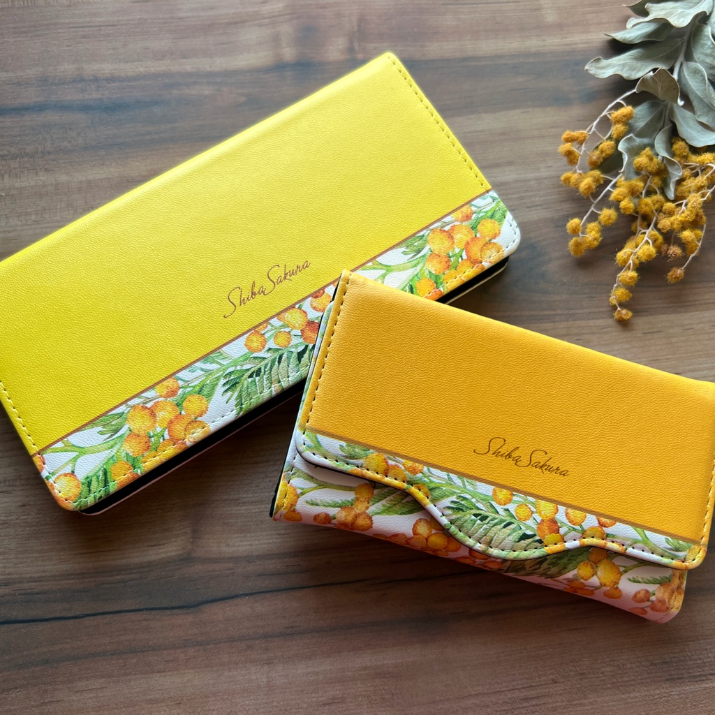 ミモザのキーケース(ウォームオレンジ) 花 春 冬 ミモザ イエロー キーケース