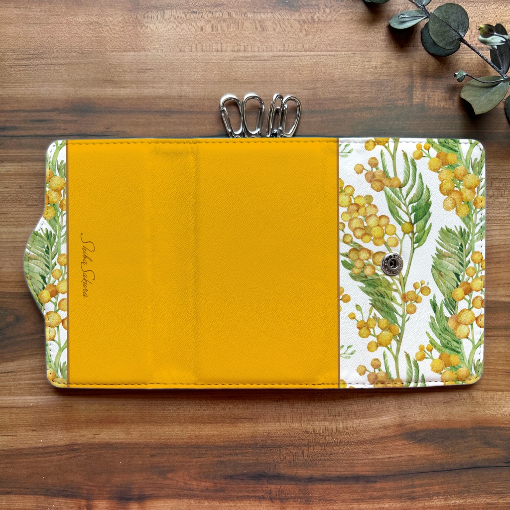 ミモザのキーケース(ウォームオレンジ) 花 春 冬 ミモザ イエロー キーケース