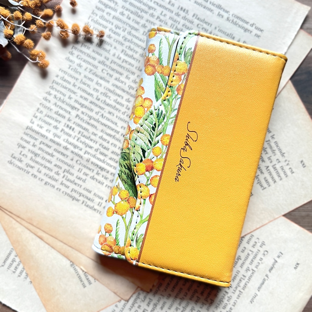 ミモザのキーケース(ウォームオレンジ) 花 春 冬 ミモザ イエロー キーケース