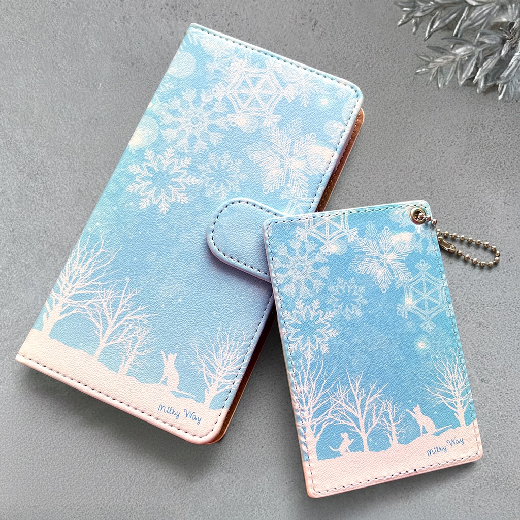 雪遊び猫のパスケース(ライトブルー) 猫 雪 冬 パスケース 定期入れ カードケース