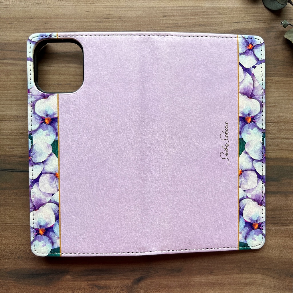 梅雨の紫陽花の手帳型スマホケース(薄紫) 花 スマホケース iphone15 SE3 iphone16ex 全機種対応