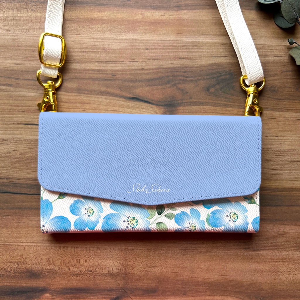 ネモフィラの三つ折り手帳型スマホケース(ゼニスブルー) 全機種対応 手帳型 スマホケース iphone Android iphone16 iphone15 iPhone16e