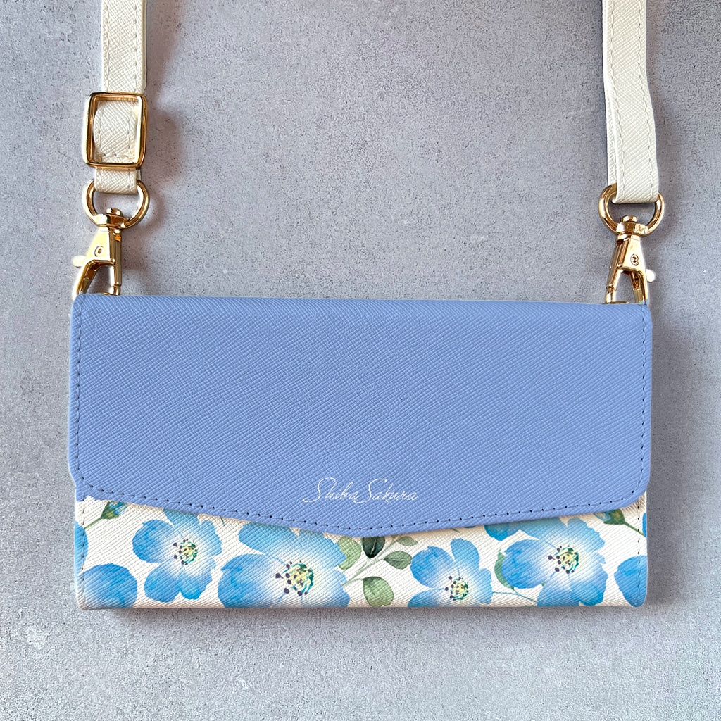 ネモフィラの三つ折り手帳型スマホケース(ゼニスブルー) 全機種対応 手帳型 スマホケース iphone Android iphone16 iphone15 iPhone16e