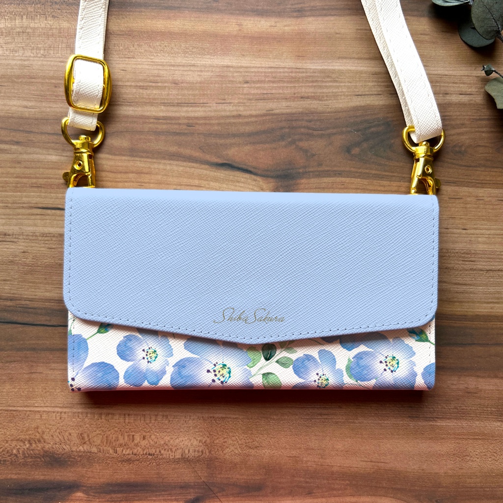 ネモフィラの三つ折り手帳型スマホケース(ベビーブルー) 全機種対応 手帳型 スマホケース iphone Android iphone16 iphone15 iPhone16e