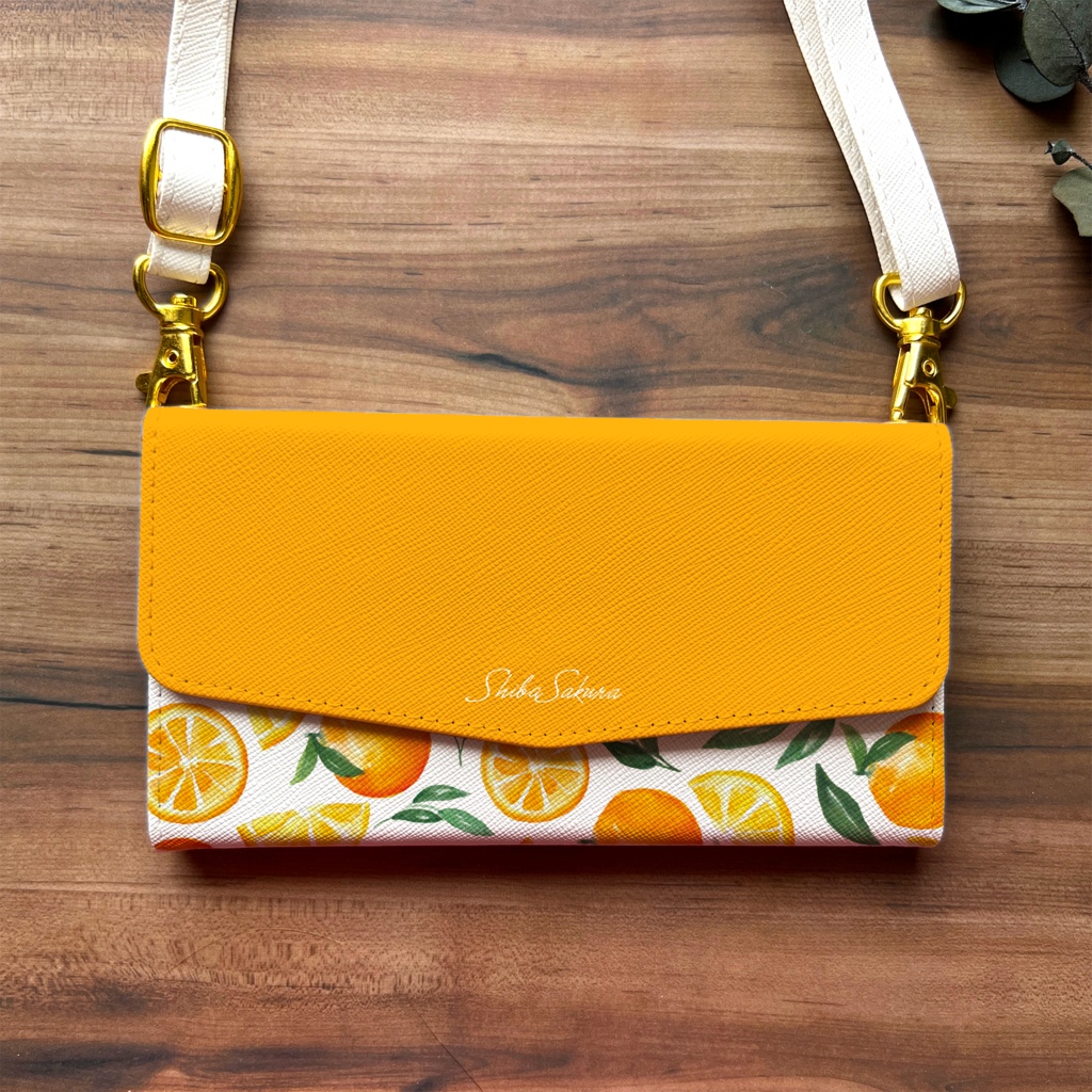 バレンシアオレンジの三つ折り手帳型スマホケース 全機種対応 手帳型 スマホケース iphone Android みかん iphone16 iphone15 iPhone16e