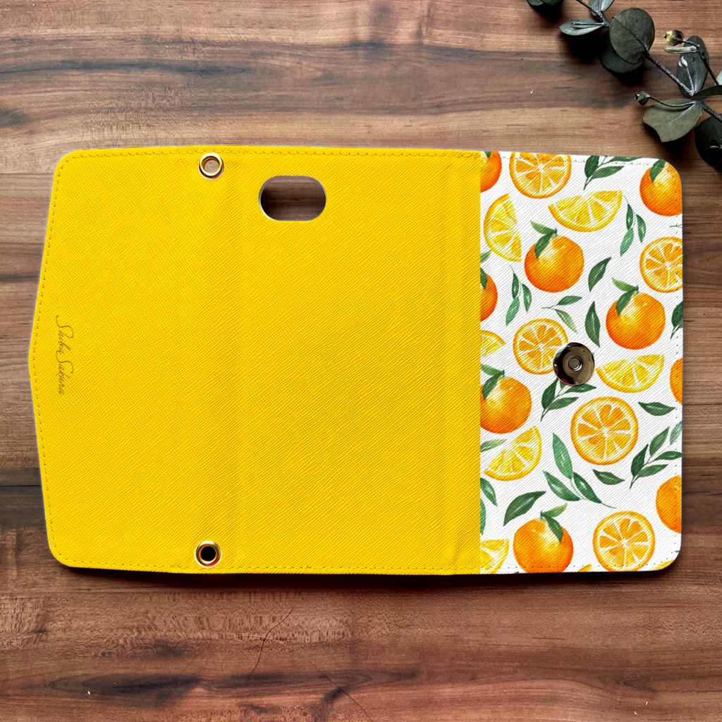 ネーブルオレンジの三つ折り手帳型スマホケース 全機種対応 手帳型 スマホケース iphone Android みかん iphone16 iphone15 iPhone16e