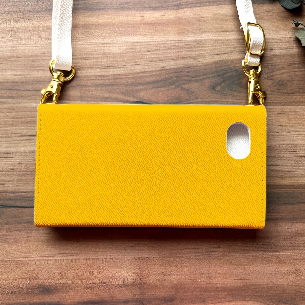 ミモザの三つ折り手帳型スマホケース(オレンジ) 全機種対応 ミモザ 手帳型 スマホケース iphone Android iphone16 iPhone16e iphone15