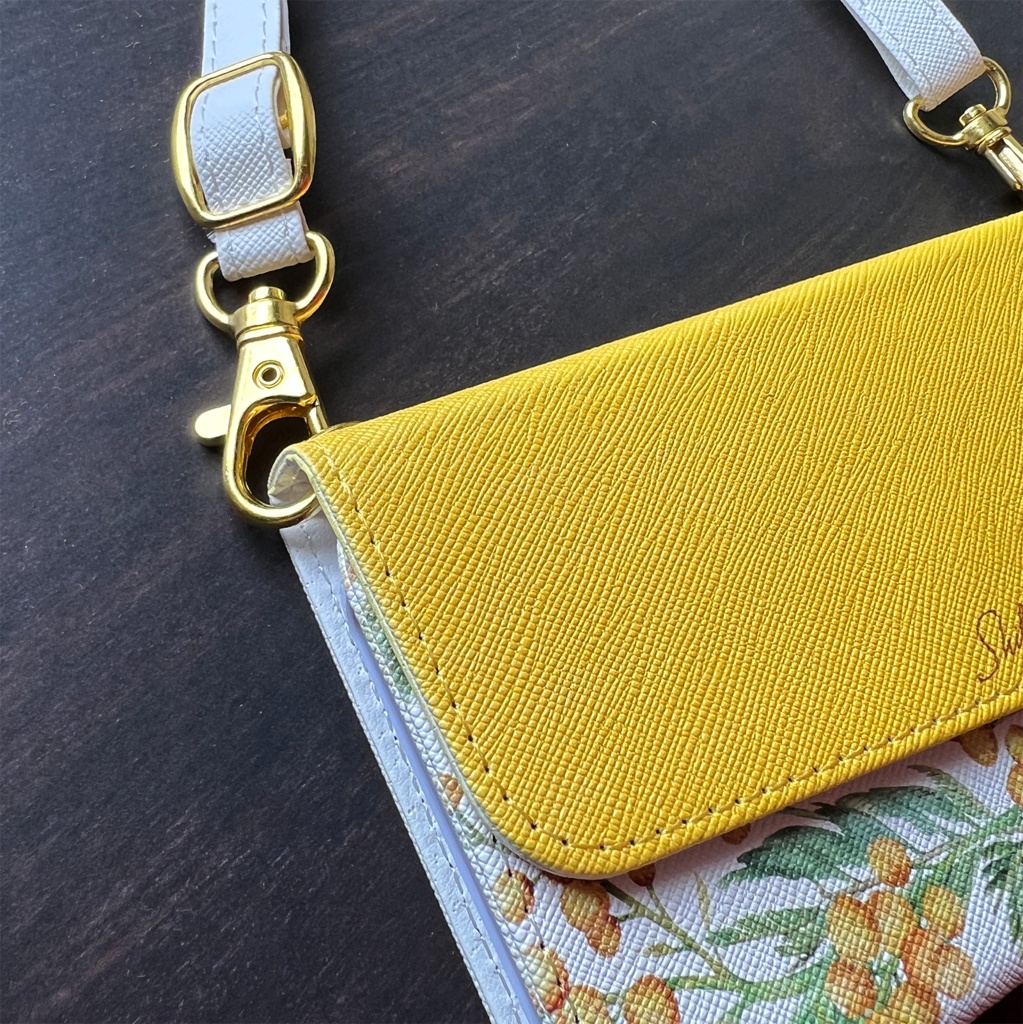 ミモザの三つ折り手帳型スマホケース(イエロー) 全機種対応 ミモザ 手帳型 スマホケース iphone Android iphone16 iphone15 iPhone16e