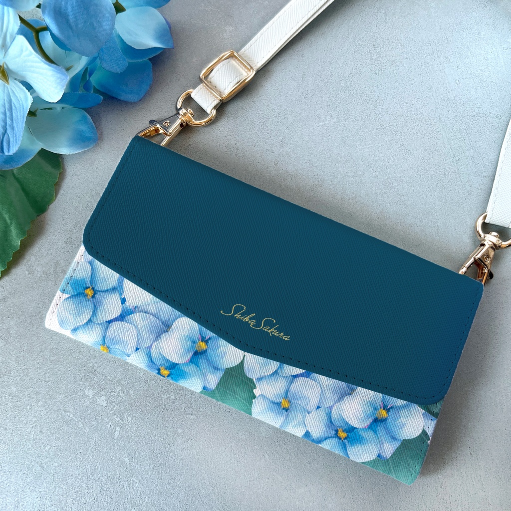 梅雨の紫陽花の三つ折り手帳型スマホケース 全機種対応 手帳型 スマホケース iphone Android アジサイ 夏 iphone16 iPhone17e  iphone15