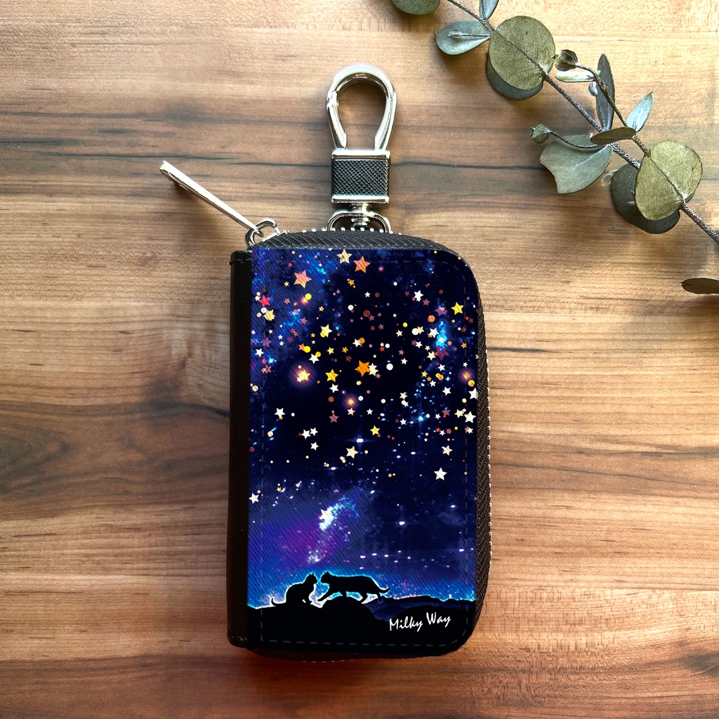 星空デートな猫のスマートキーケース 猫 黒猫 銀河 キーケース 宇宙