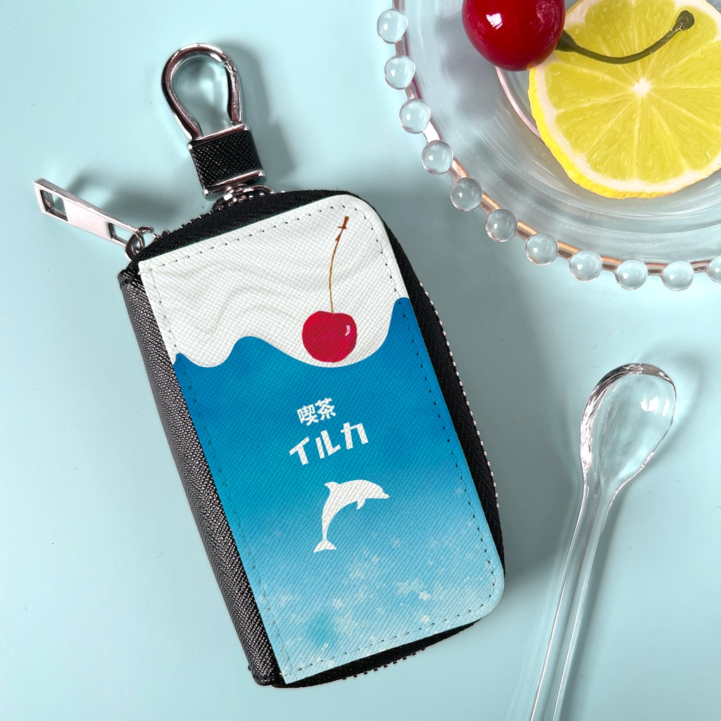 イルカとクリームソーダのスマートキーケース 水族館 イルカ ソーダ キーケース 喫茶店 宇宙 星