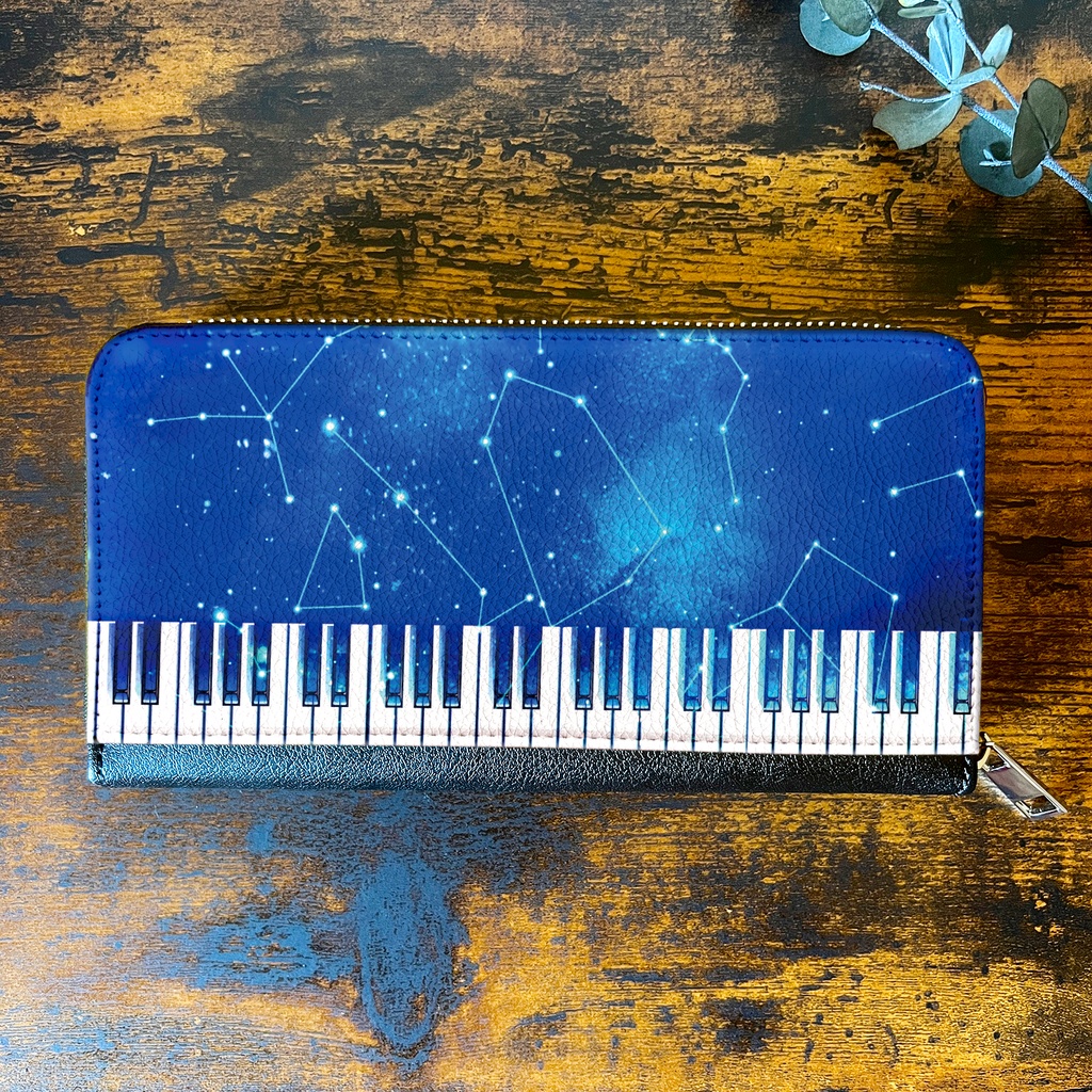 宇宙ピアノの長財布 ピアノ 音楽 メンズ 財布 長財布 宇宙 銀河 星