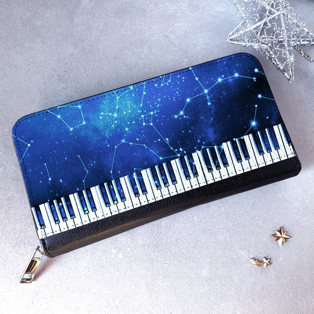 宇宙ピアノの長財布  ピアノ 音楽 メンズ 財布 長財布 宇宙 銀河 星