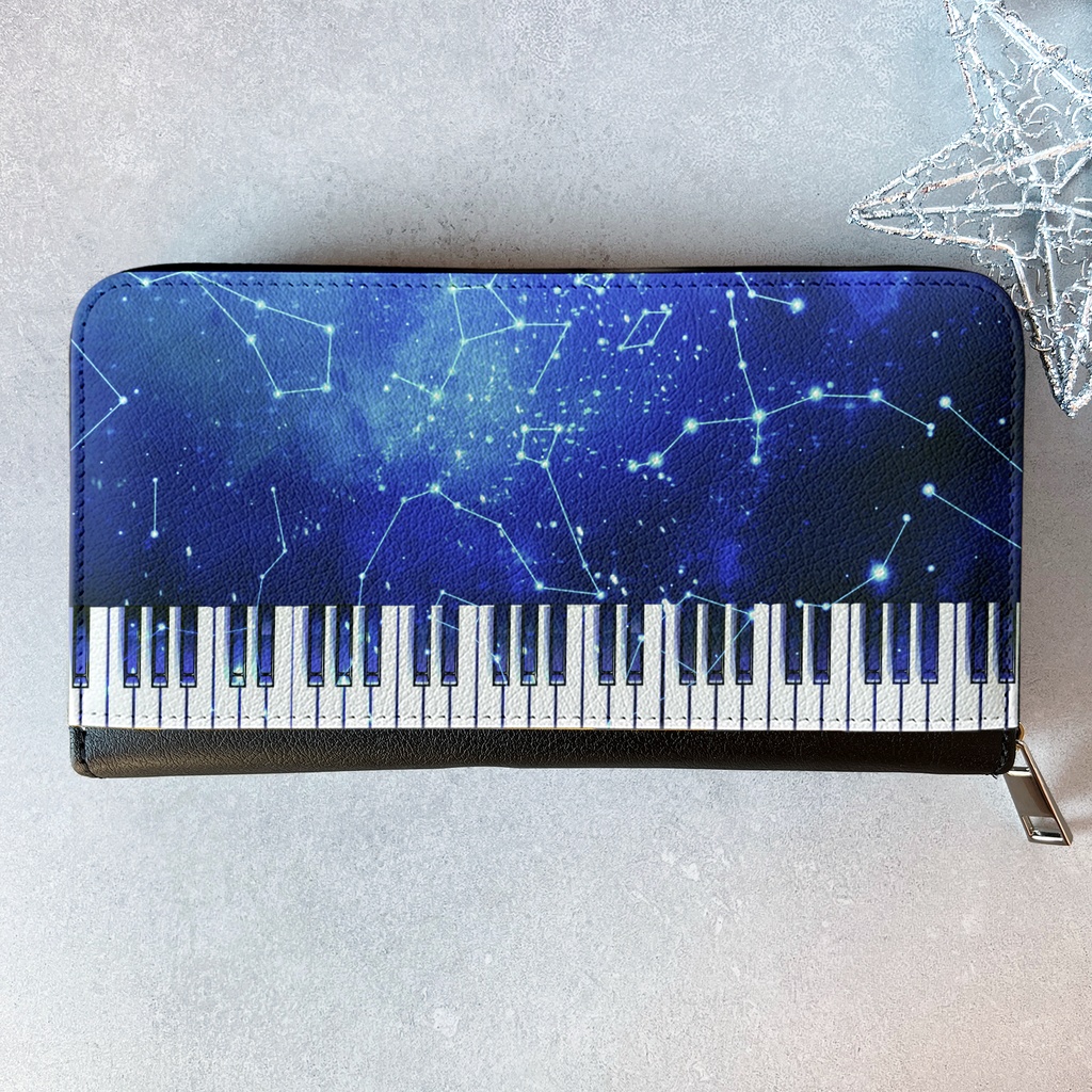 宇宙ピアノの長財布 ピアノ 音楽 メンズ 財布 長財布 宇宙 銀河 星