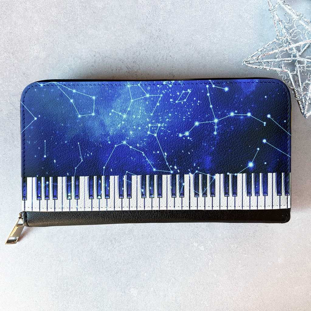 宇宙ピアノの長財布 ピアノ 音楽 メンズ 財布 長財布 宇宙 銀河 星