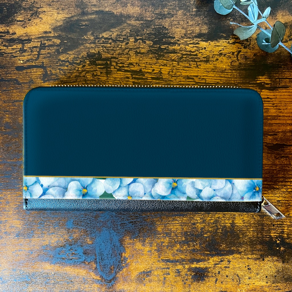 梅雨の紫陽花の長財布 アジサイ 花 雨 紫陽花