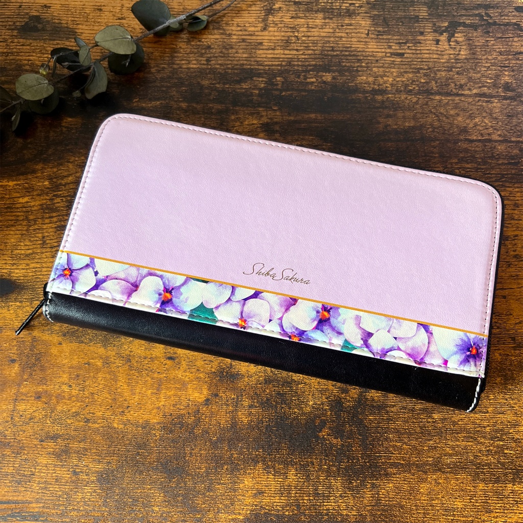 梅雨の紫陽花の長財布（薄紫） アジサイ 花 雨 紫陽花 財布