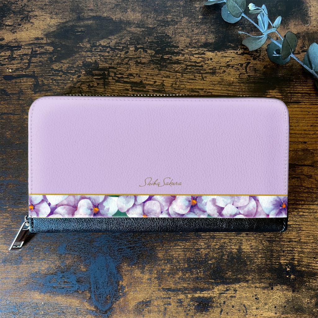 梅雨の紫陽花の長財布(薄紫) アジサイ 花 雨 紫陽花 財布