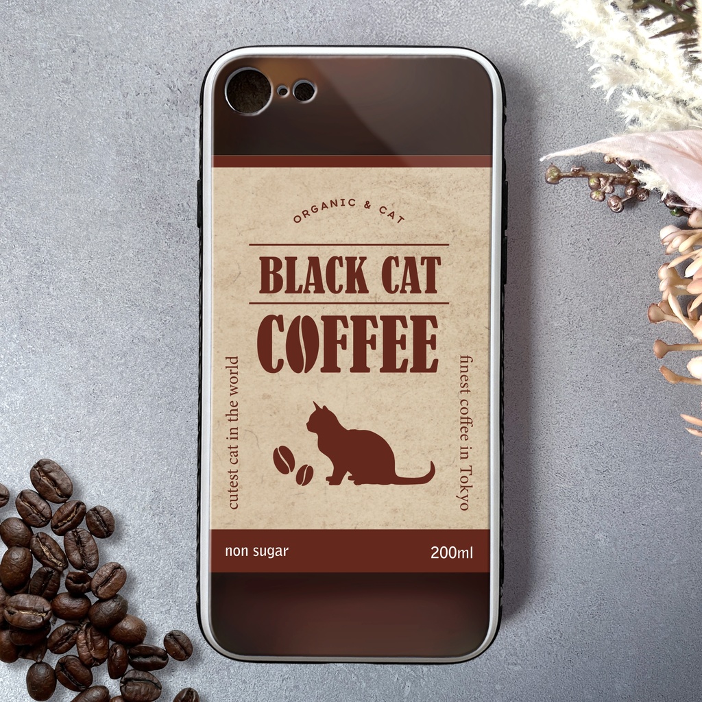 にゃんこコーヒーのスマホケース(強化ガラス) コーヒー 猫 メンズ iphone17e iphone16 SE3 XR iphone15 他
