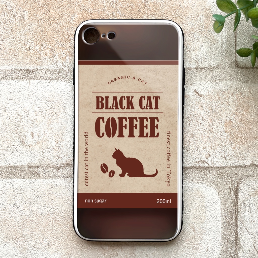 にゃんこコーヒーのスマホケース（強化ガラス） コーヒー 猫 メンズ iphone14 iphone13 SE3 XR iphone15 他