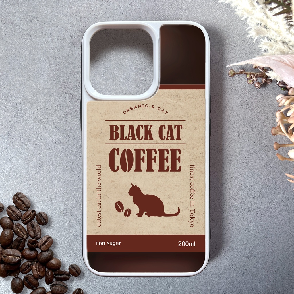 にゃんこコーヒーのスマホケース(強化ガラス) コーヒー 猫 メンズ iphone17e iphone16 SE3 XR iphone15 他