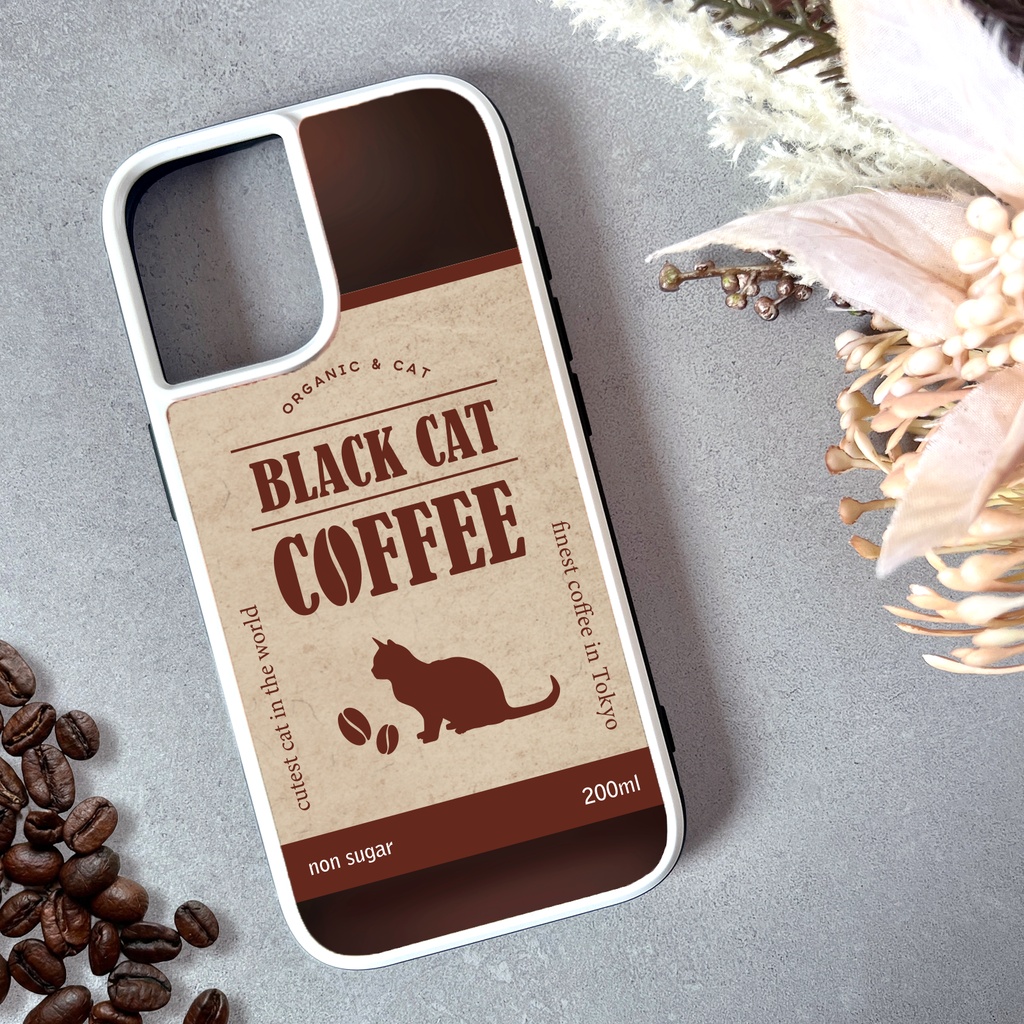 にゃんこコーヒーのスマホケース(強化ガラス) コーヒー 猫 メンズ iphone17e iphone16 SE3 XR iphone15 他