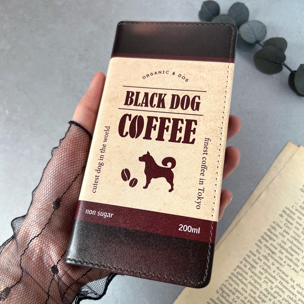 わんこコーヒーの手帳型スマホケース メンズ コーヒー 犬 柴犬 iPhone17e Air iphone14 iphone16e iphone15 他