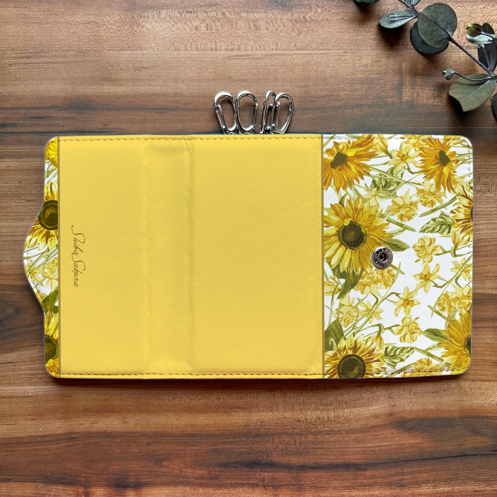 夏のひまわりのキーケース 花 夏 ひまわり イエロー キーケース