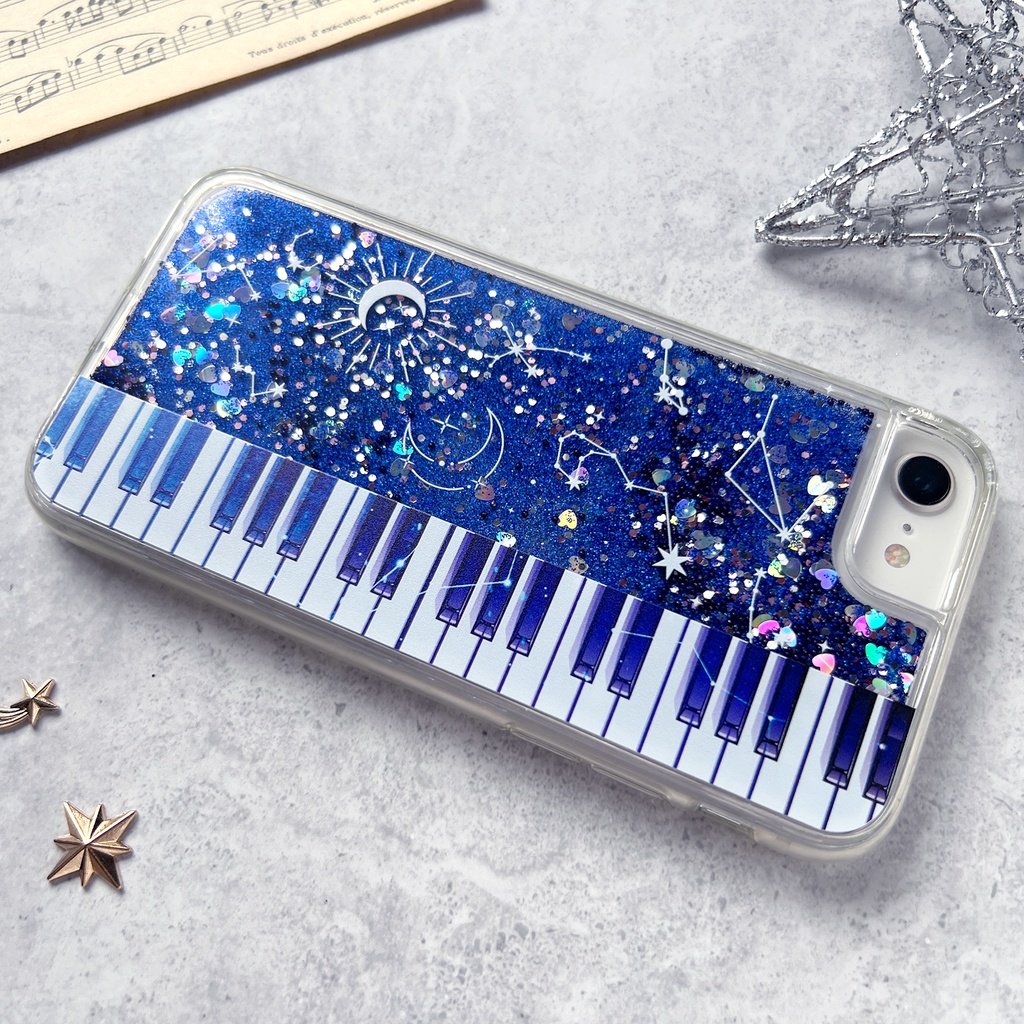 宇宙とピアノのグリッターケース 銀河 宇宙 iphone15 iphone17 air iphone14 iPhone16e ピアノ
