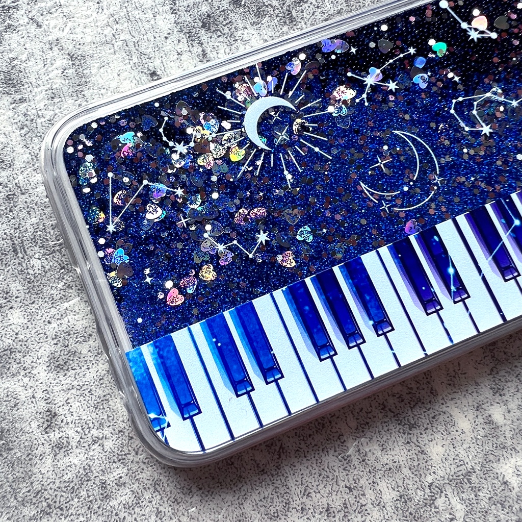 宇宙とピアノのグリッターケース 銀河 宇宙 iphone15 iphone17 air iphone14 iPhone16e ピアノ