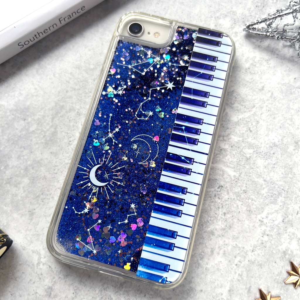 宇宙とピアノのグリッターケース 銀河 宇宙 iphone15 iphone17 air iphone14 iPhone16e ピアノ