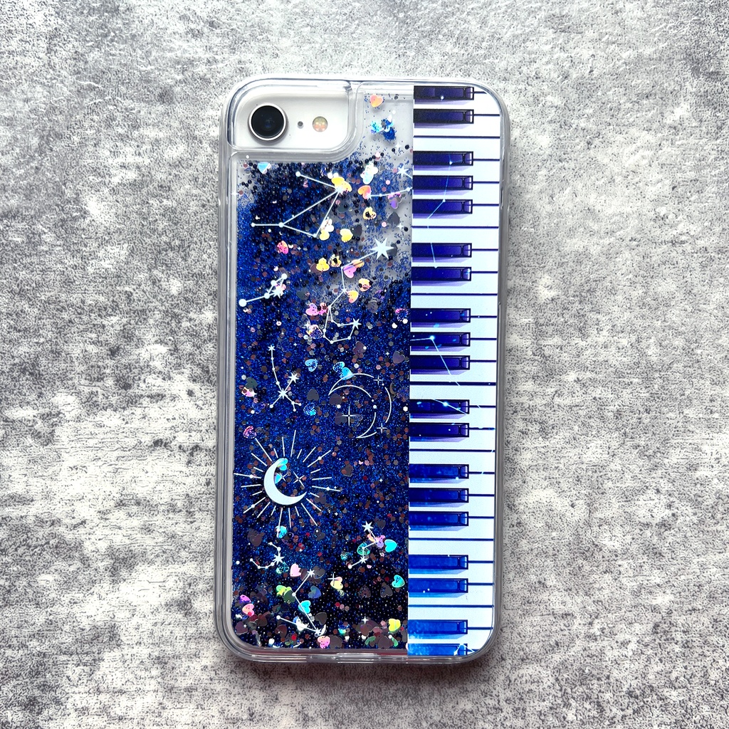 宇宙とピアノのグリッターケース 銀河 宇宙 iphone15 iphone17 air iphone14 iPhone16e ピアノ