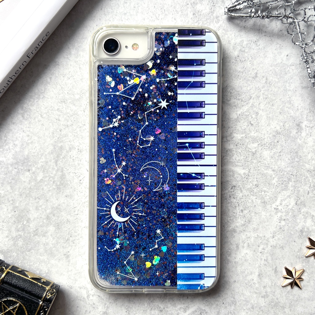 宇宙とピアノのグリッターケース 銀河 宇宙 iphone15 iphone17 air iphone14 iPhone16e ピアノ