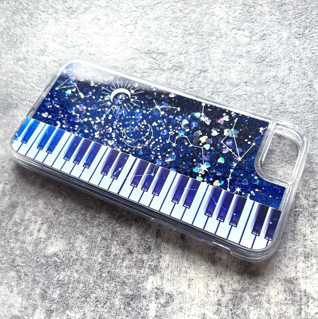 宇宙とピアノのグリッターケース  銀河 宇宙 iphone15 iphone13 iphone14 ピアノ