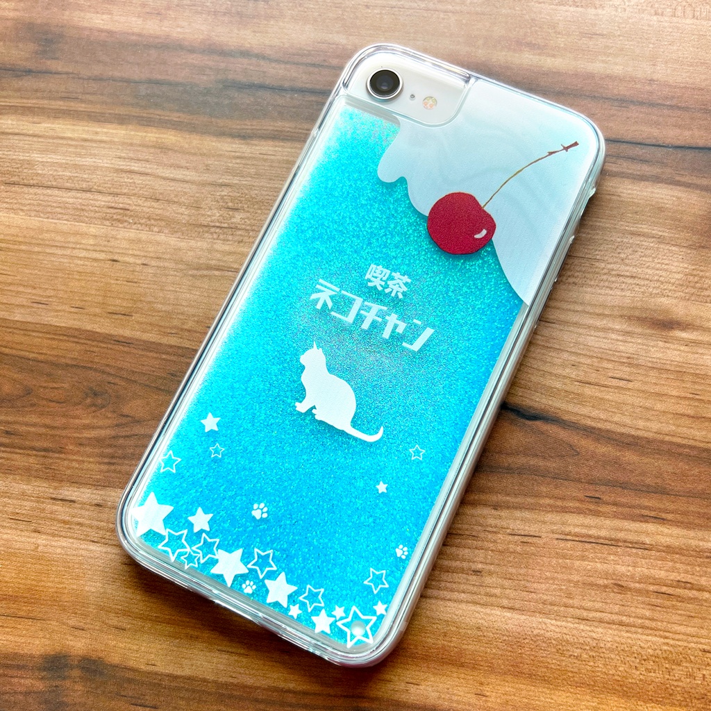 ねこねこクリームソーダのグリッターケース 猫 星 喫茶店 クリームソーダ グリッターケース iphone14 iphone15 iphone17 air iPhone16e 他