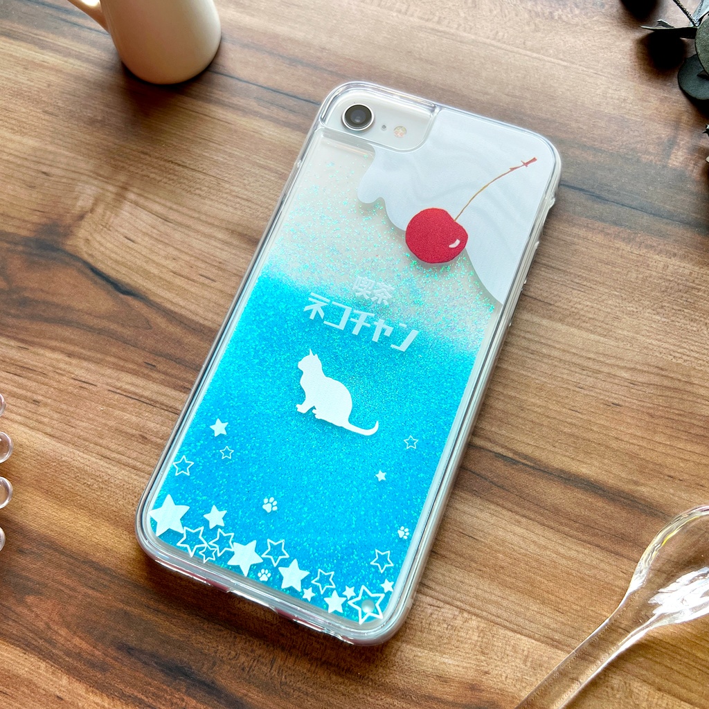 ねこねこクリームソーダのグリッターケース 猫 星 喫茶店 クリームソーダ グリッターケース iphone14 iphone15 iphone17 air iPhone16e 他